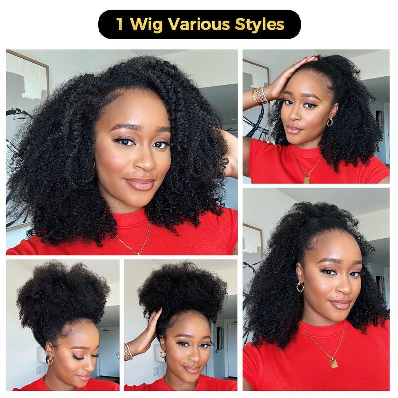 Afro Curly Half Wig – Thick 180%-250% Density, Natural Hairline, Beginner Friendly